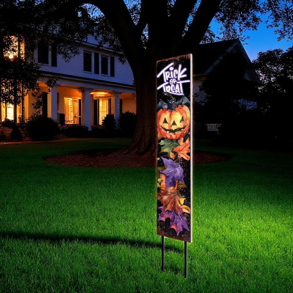 42" Black Orange And Purple Trick or Treat Jack-O-Lantern Solid Wood Garden Stake