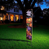 42" Black Orange And Purple Trick or Treat Jack-O-Lantern Solid Wood Garden Stake