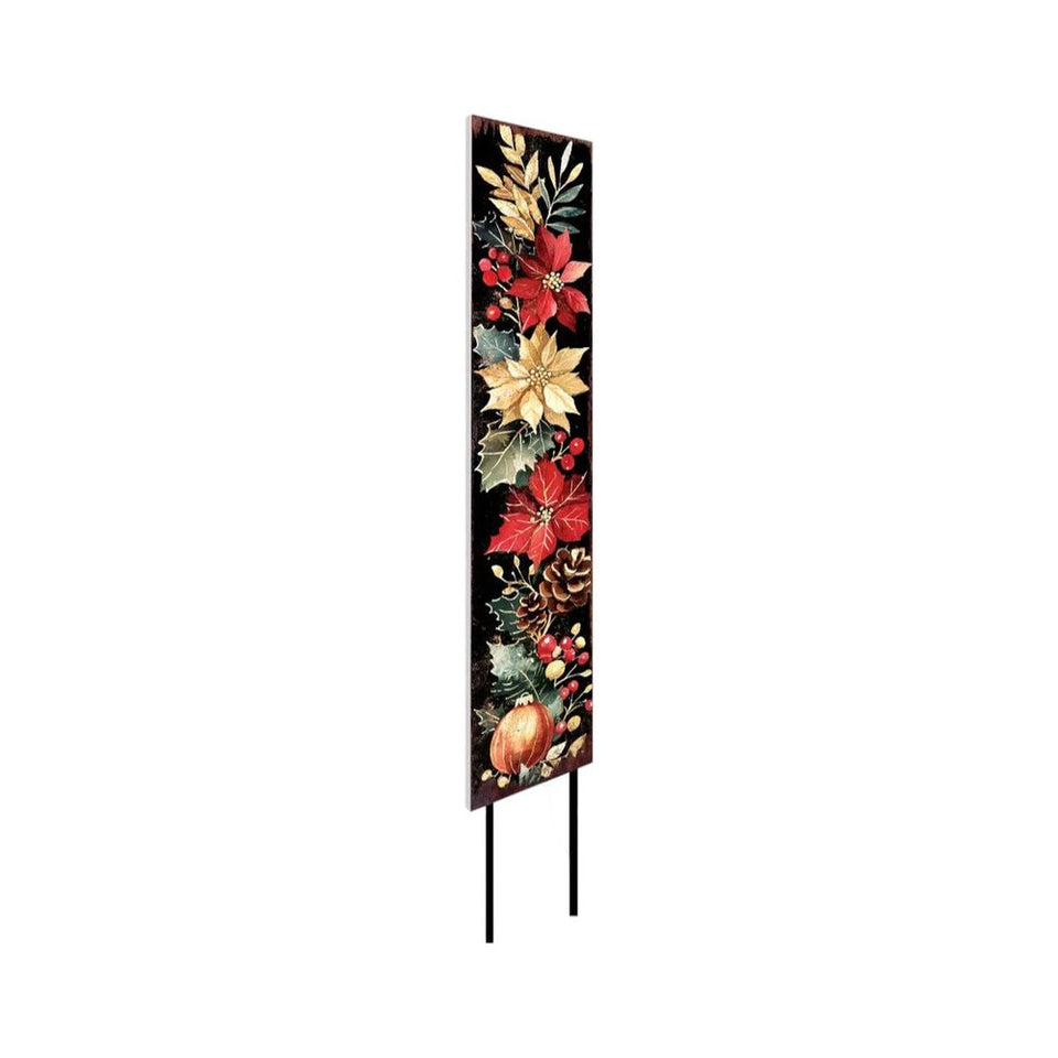 42" Black And Red Solid Wood Christmas Poinsettia Garden Stake