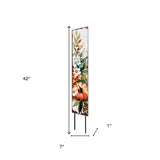 42" Green Orange And White Solid Wood Watercolor Floral Pumpkin Garden Stake