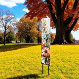 42" Green Orange And White Solid Wood Watercolor Floral Pumpkin Garden Stake