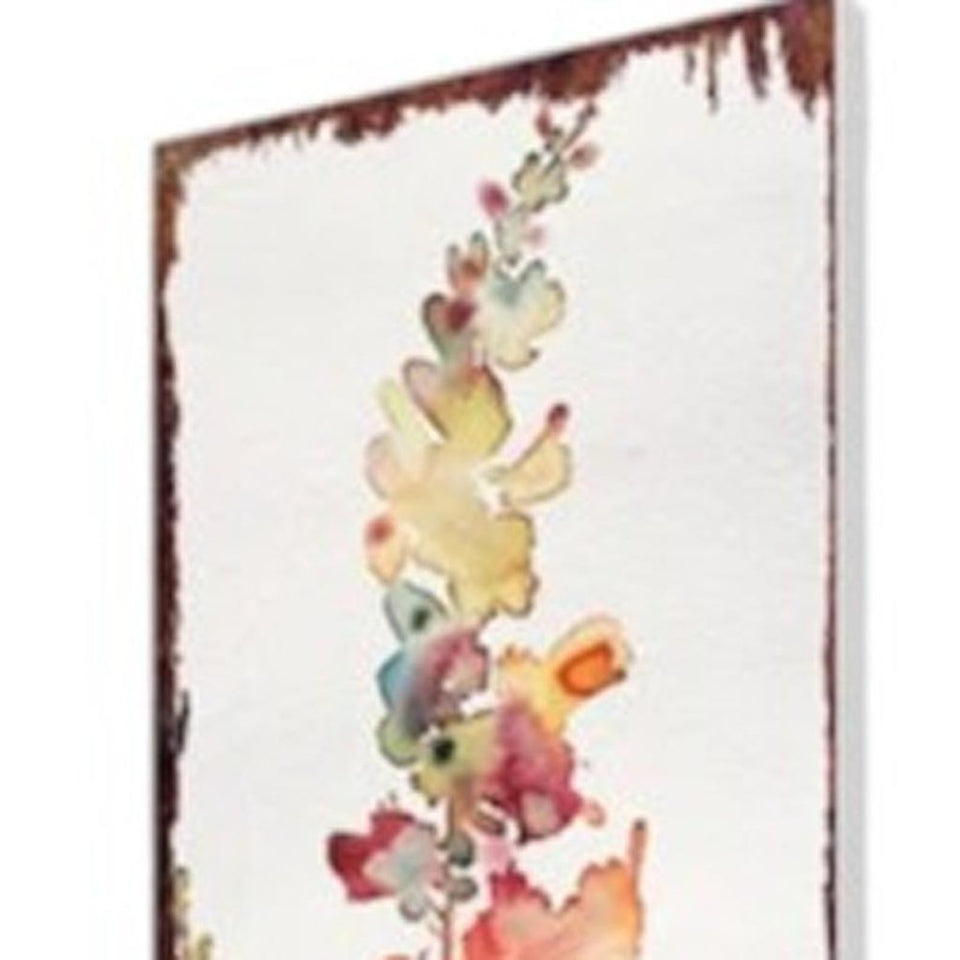 42" Green Off White Orange And Yellow Solid Wood Watercolor Floral Garden Stake