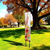 42" Green Off White Orange And Yellow Solid Wood Watercolor Floral Garden Stake