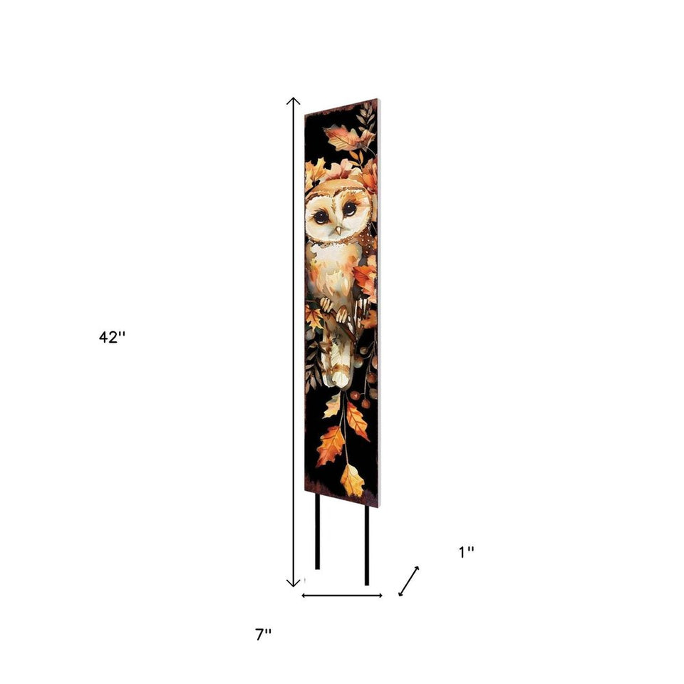 42" Black Brown Orange And Tan Solid Wood Owl Garden Stake