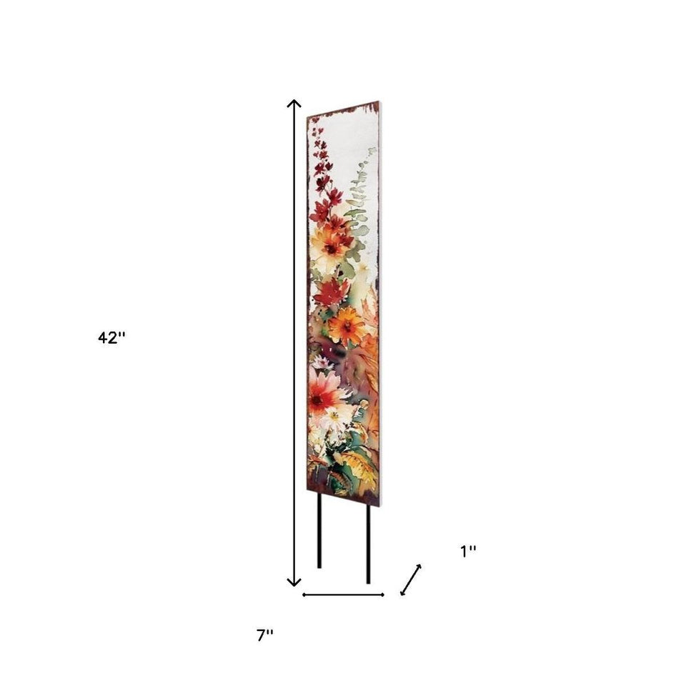 42" White Orange And Brown Solid Wood Garden Stake