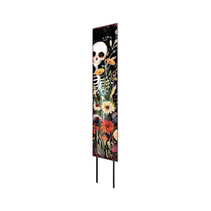 42" Black White And Orange Solid Wood Halloween Skeleton Garden Stake