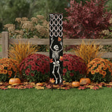 42" Black Orange And White Solid Wood Boo Halloween Skeleton Garden Stake