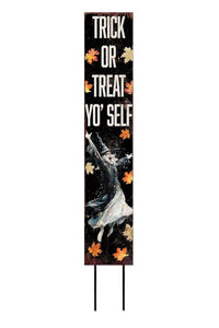 42" Black Orange And White Solid Wood Trick or Treat Halloween Witch Garden Stake