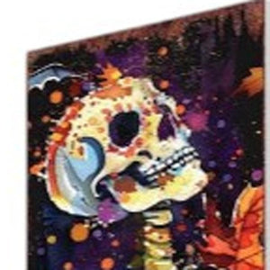 42" Black Red And Purple Solid Wood Halloween Skeleton Garden Stake