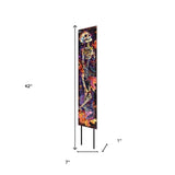 42" Black Red And Purple Solid Wood Halloween Skeleton Garden Stake