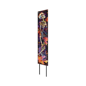 42" Black Red And Purple Solid Wood Halloween Skeleton Garden Stake