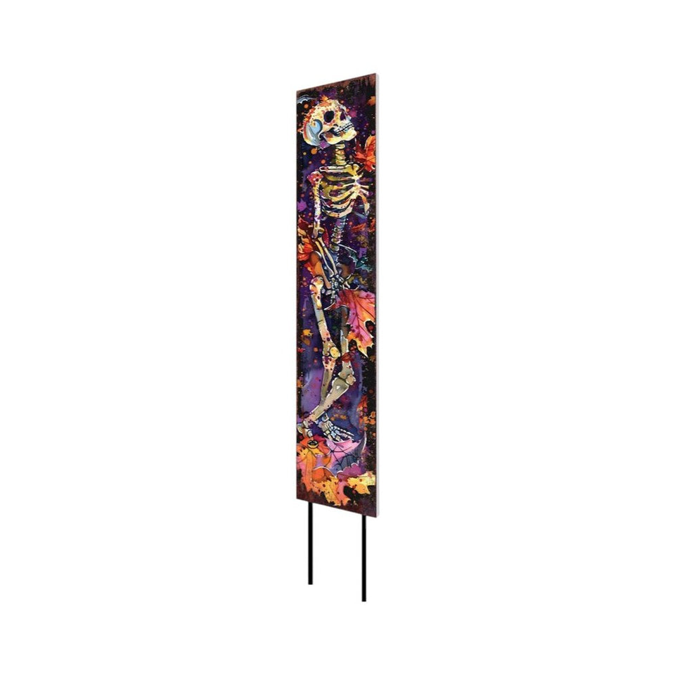 42" Black Red And Purple Solid Wood Halloween Skeleton Garden Stake