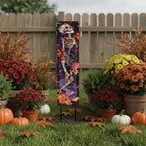 42" Black Red And Purple Solid Wood Halloween Skeleton Garden Stake