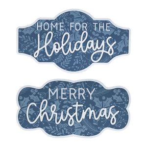 Set of Two Blue And White Christmas Home For The Holidays Wood Wall Decor