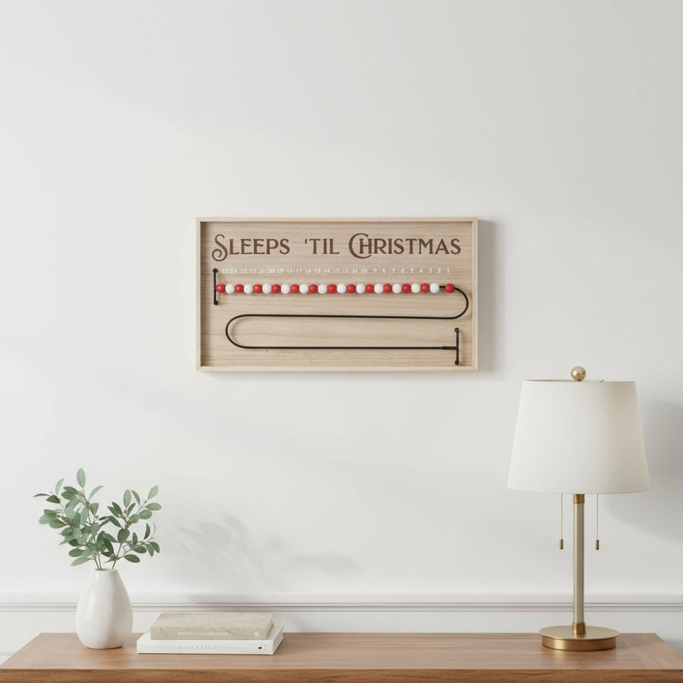 11" X 20" Natural And Red  Wood Sleeps 'Til Christmas Advent Calendar Hanging Wall Decor