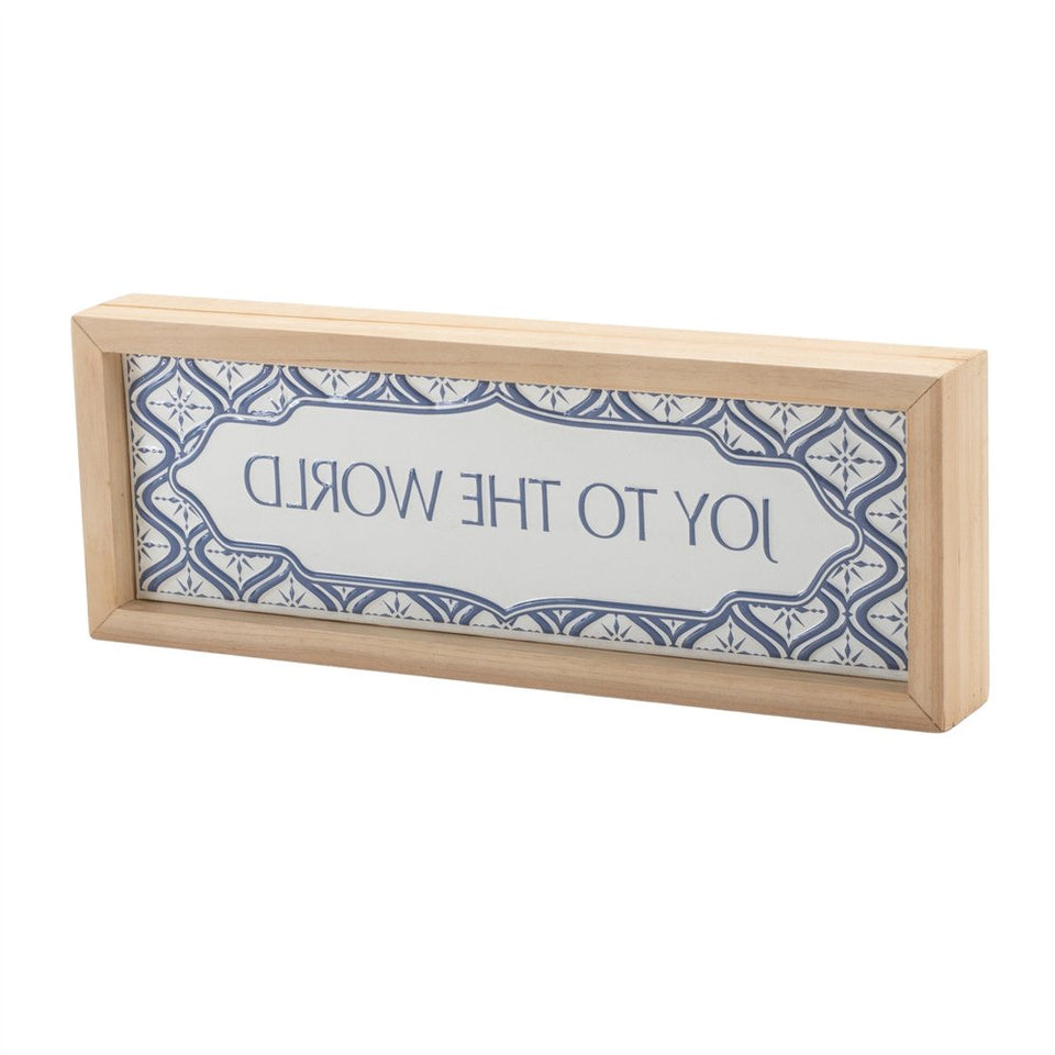 5" X 12" Blue And White Christmas Joy To The World Wood Framed Art