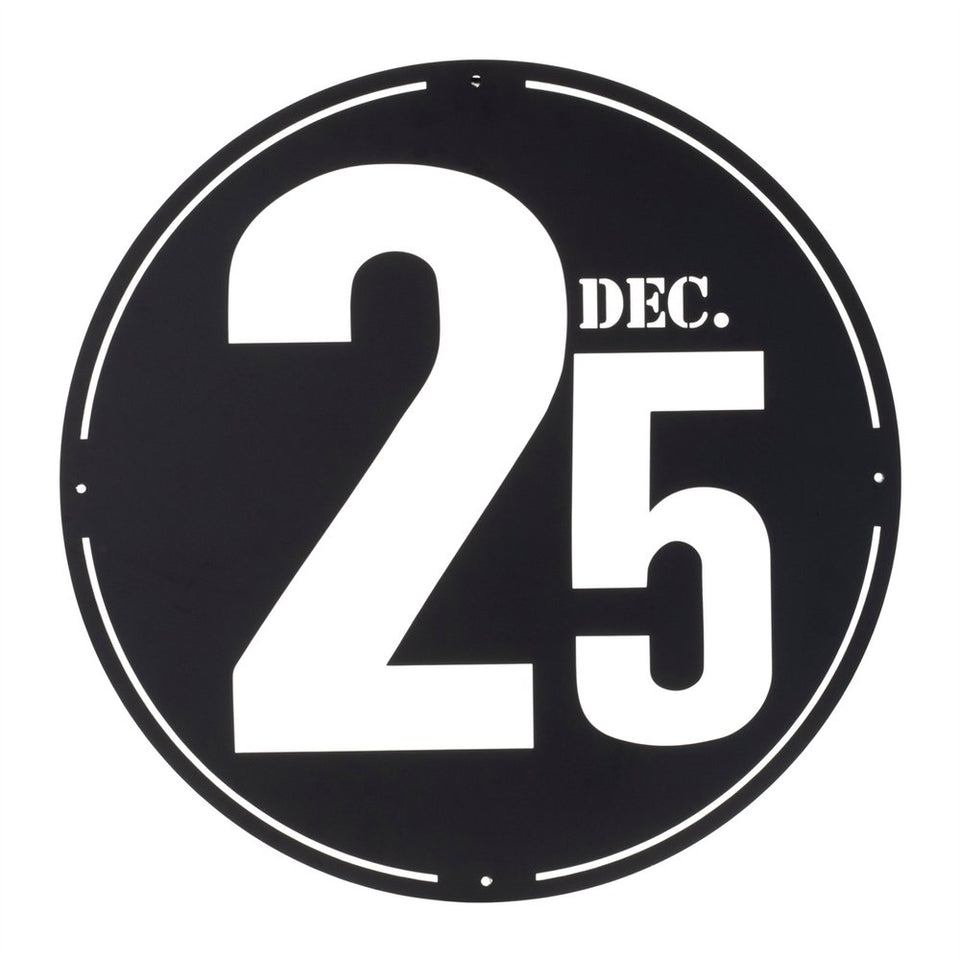 24" X 24" Black Christmas Dec 25th Iron Circle Hanging Wall Decor