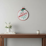 18" X 14" White Green And Red Metal Christmas Ball Hanging Wall Decor