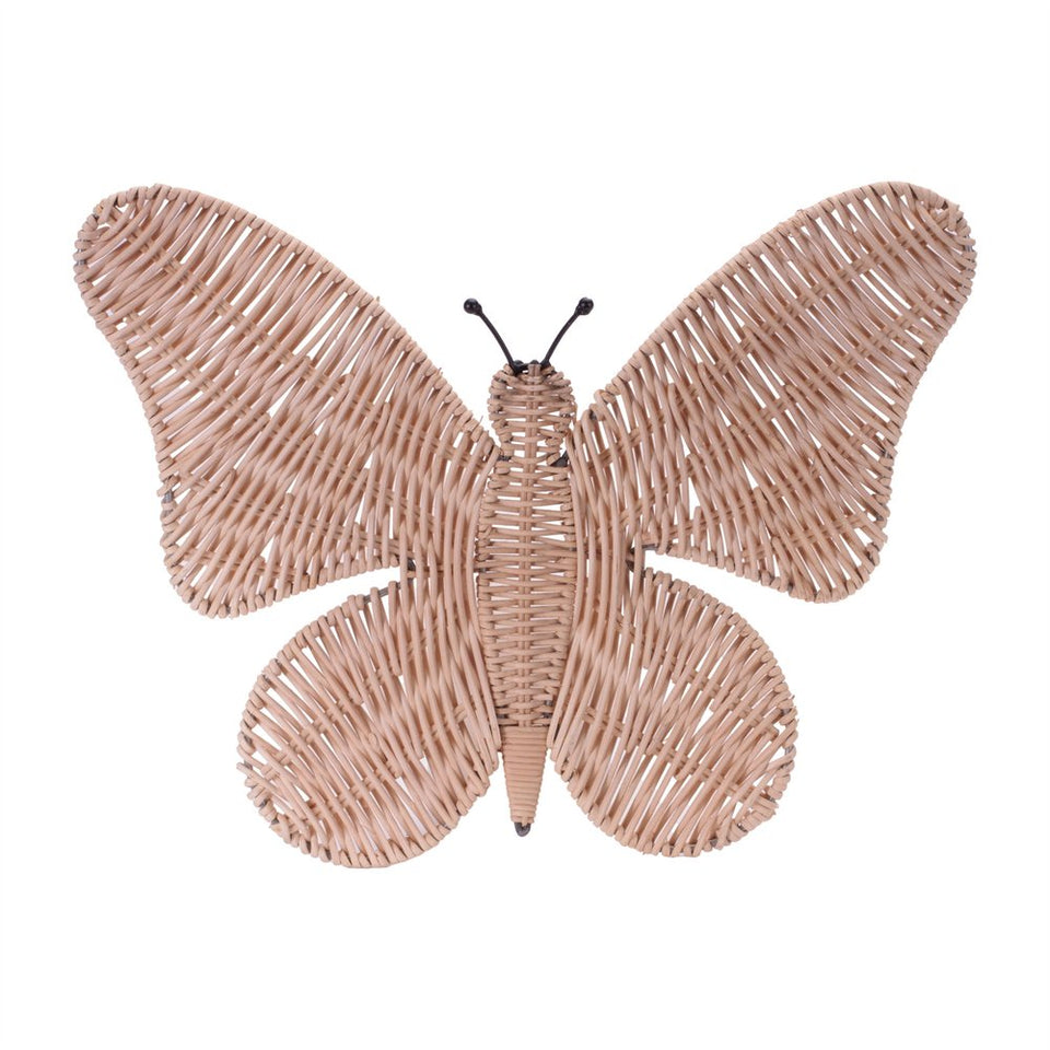 14" X 18" Natural Butterfly Rattan Hanging Dimensional Sculpture