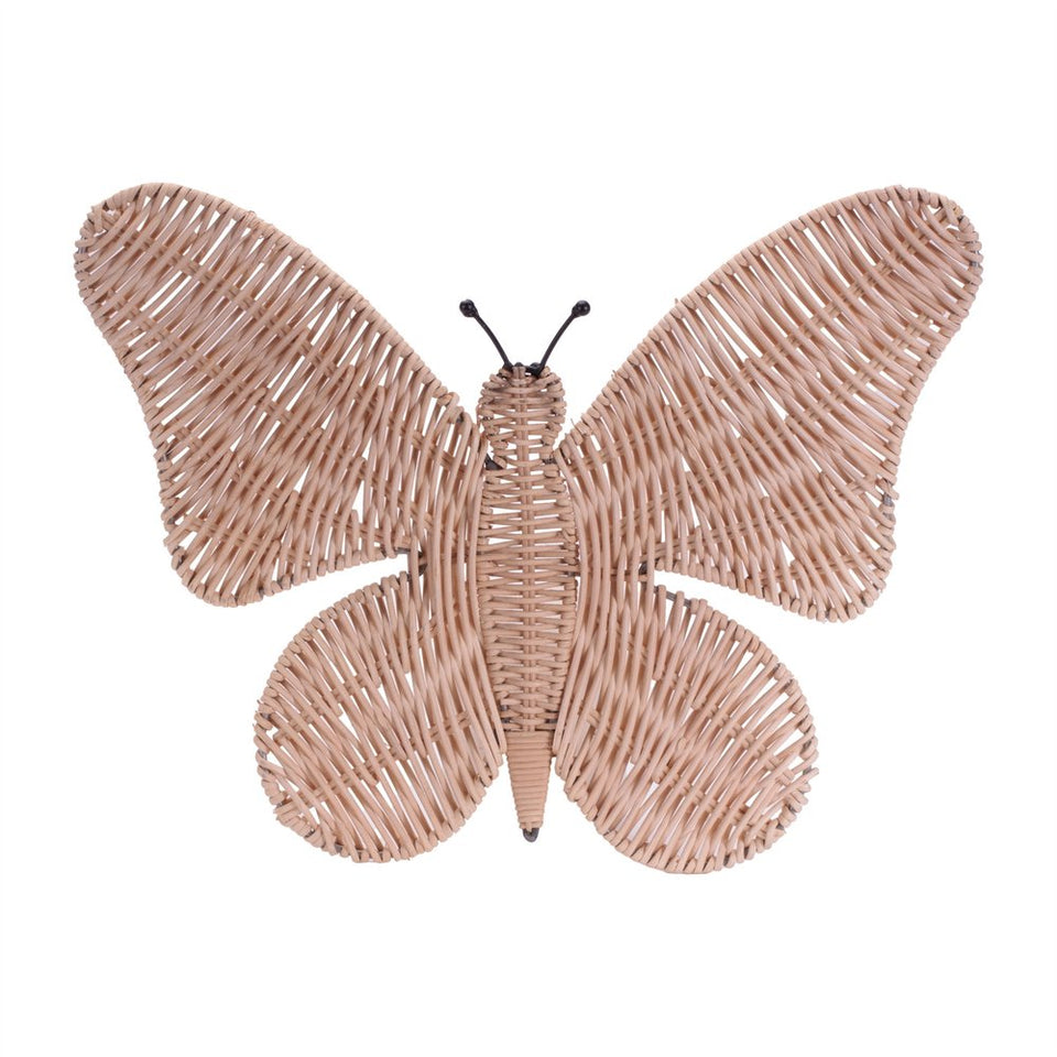 14" X 18" Natural Butterfly Rattan Hanging Dimensional Sculpture