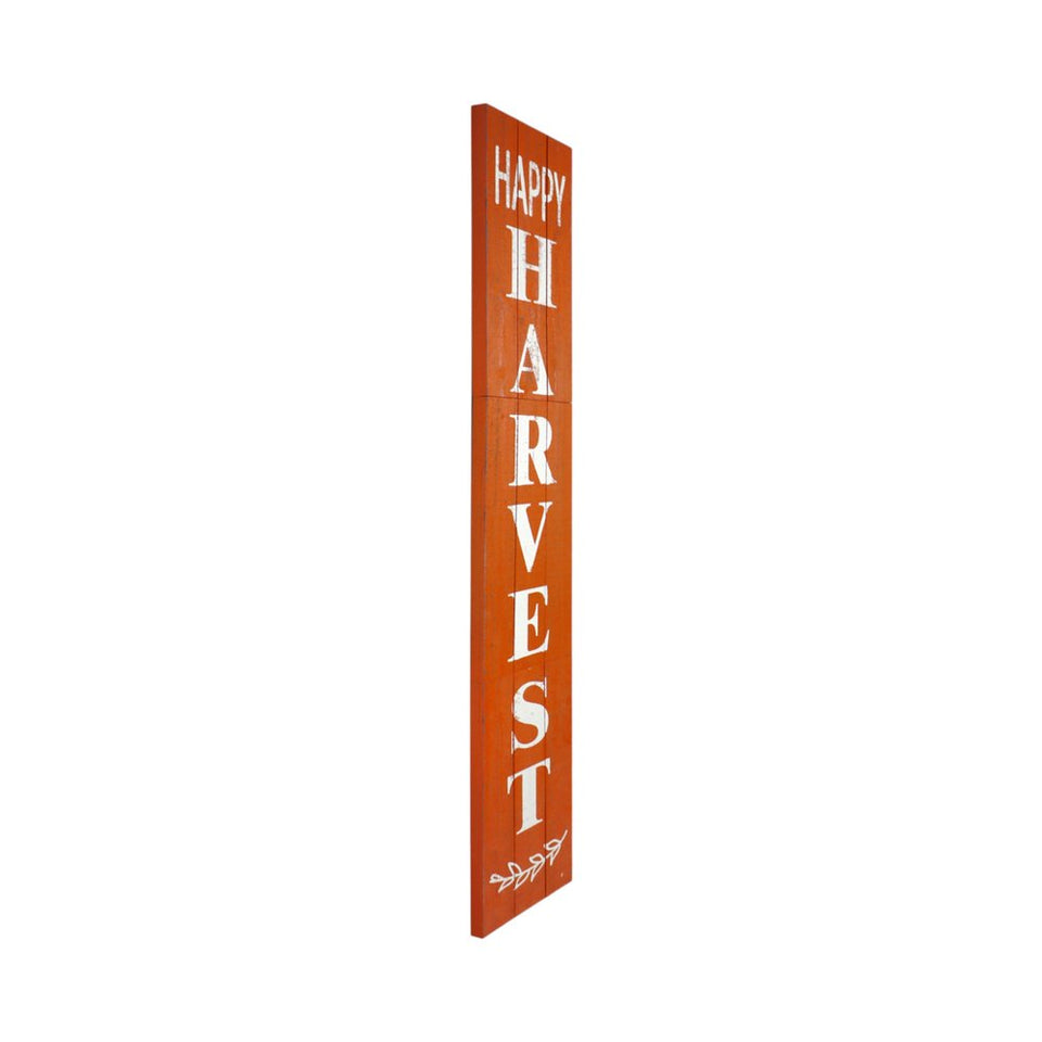 72" Orange And White Solid Wood Happy Harvest Porch Sign