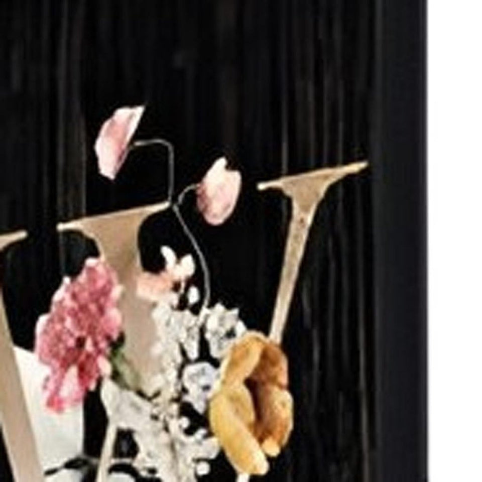 72" Black Solid Wood Floral Welcome Porch Sign