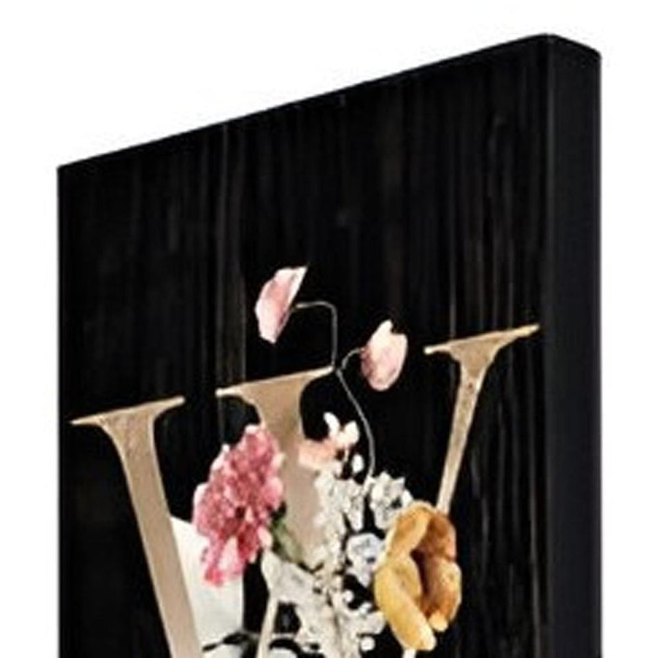 72" Black Solid Wood Floral Welcome Porch Sign