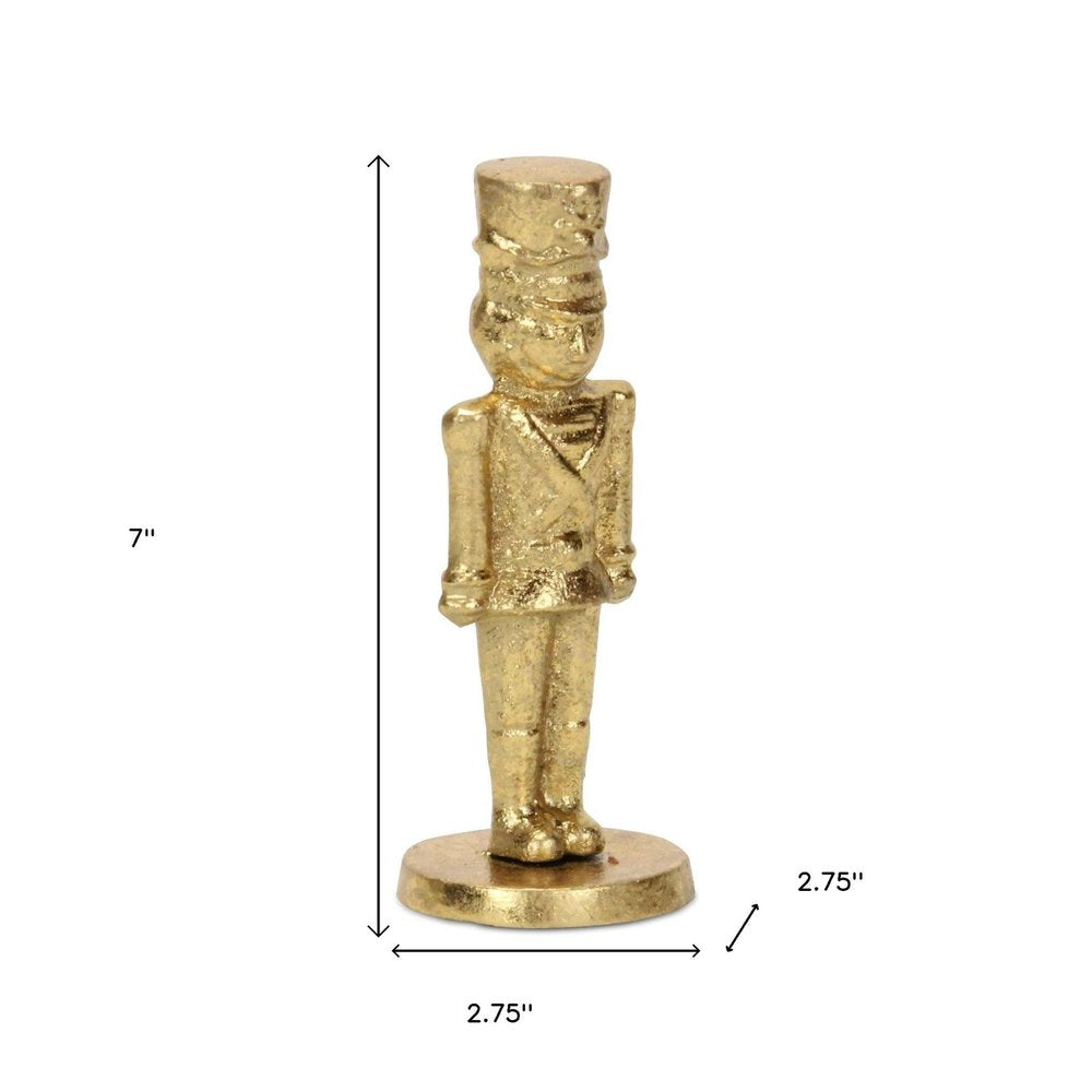7" Gold Cast Iron Christmas Nutcracker Figurine