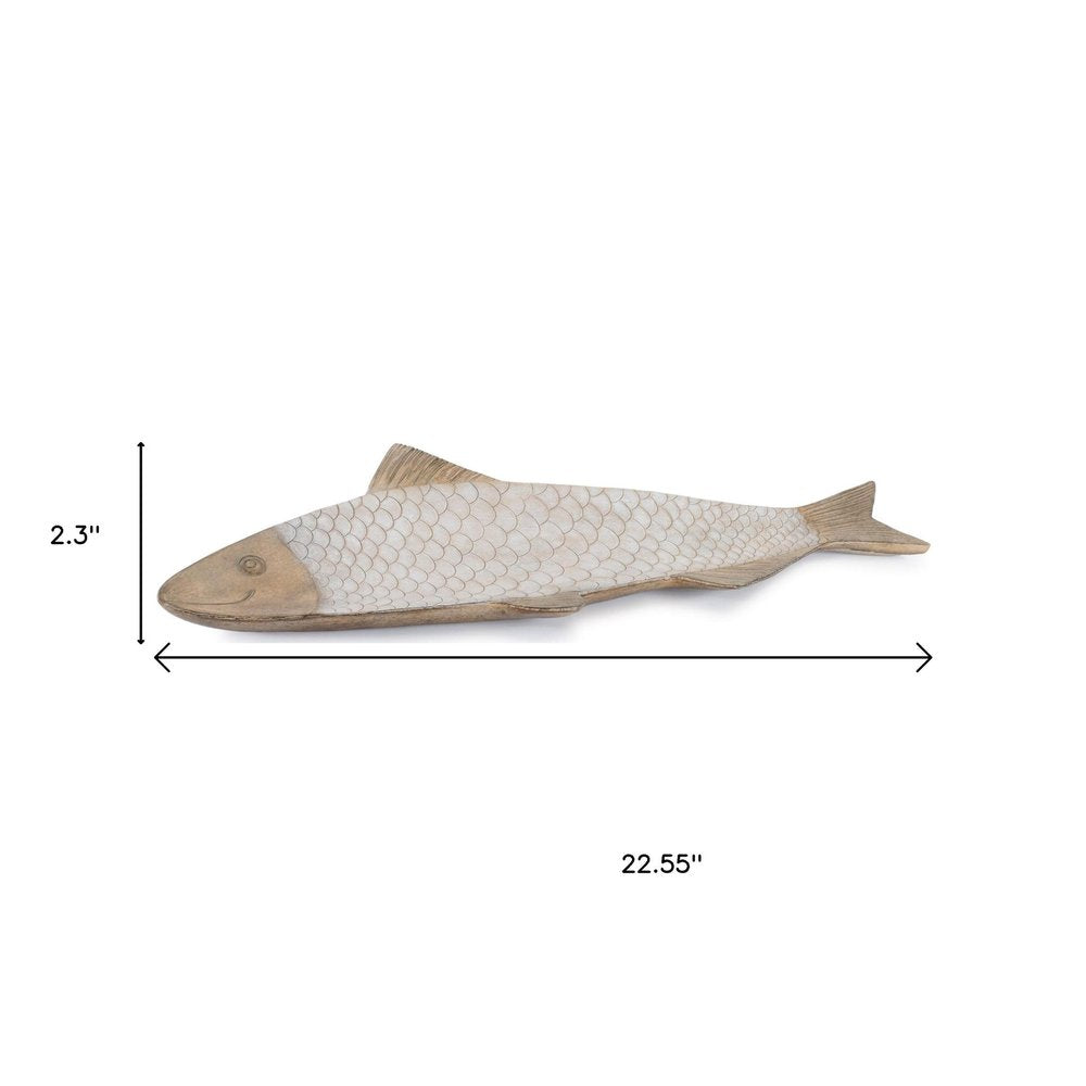 23" Brown Ceramic Etched Fish Serving Tray