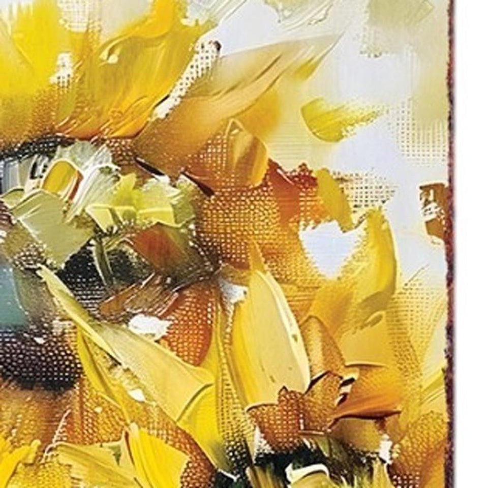 36" Yellow Brown And Green Solid Wood Sunflowers Porch Sign