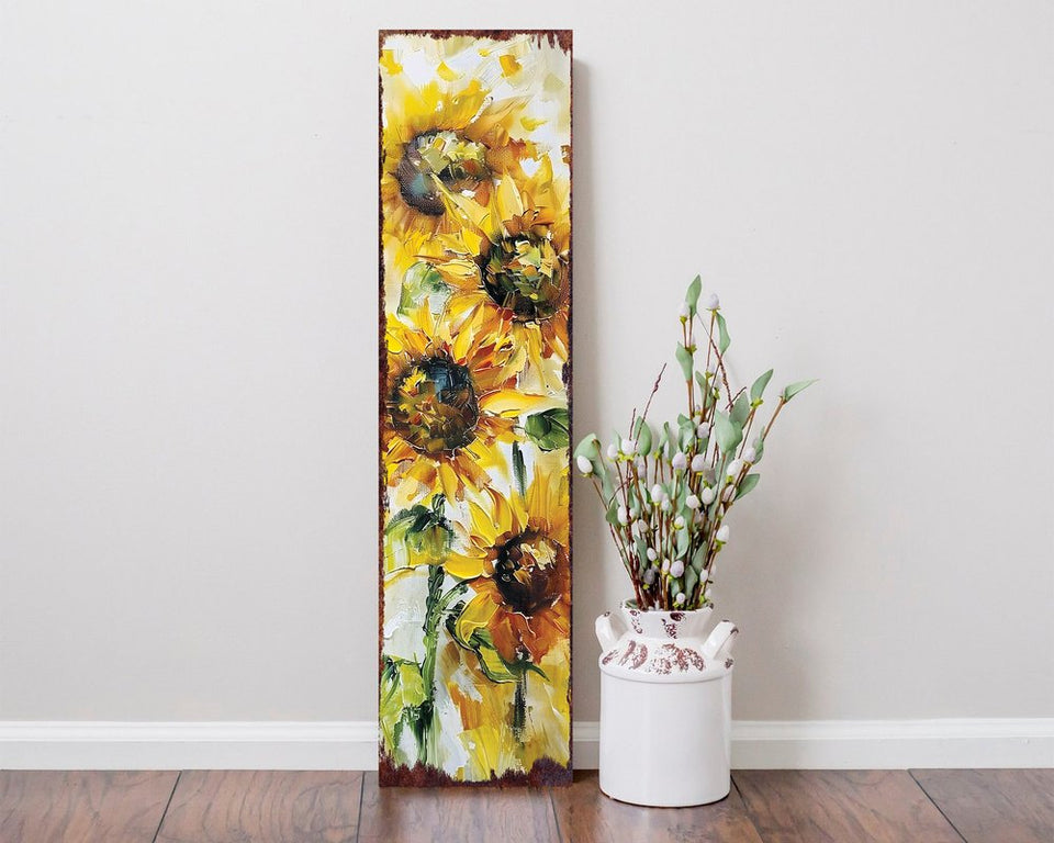 36" Yellow Brown And Green Solid Wood Sunflowers Porch Sign