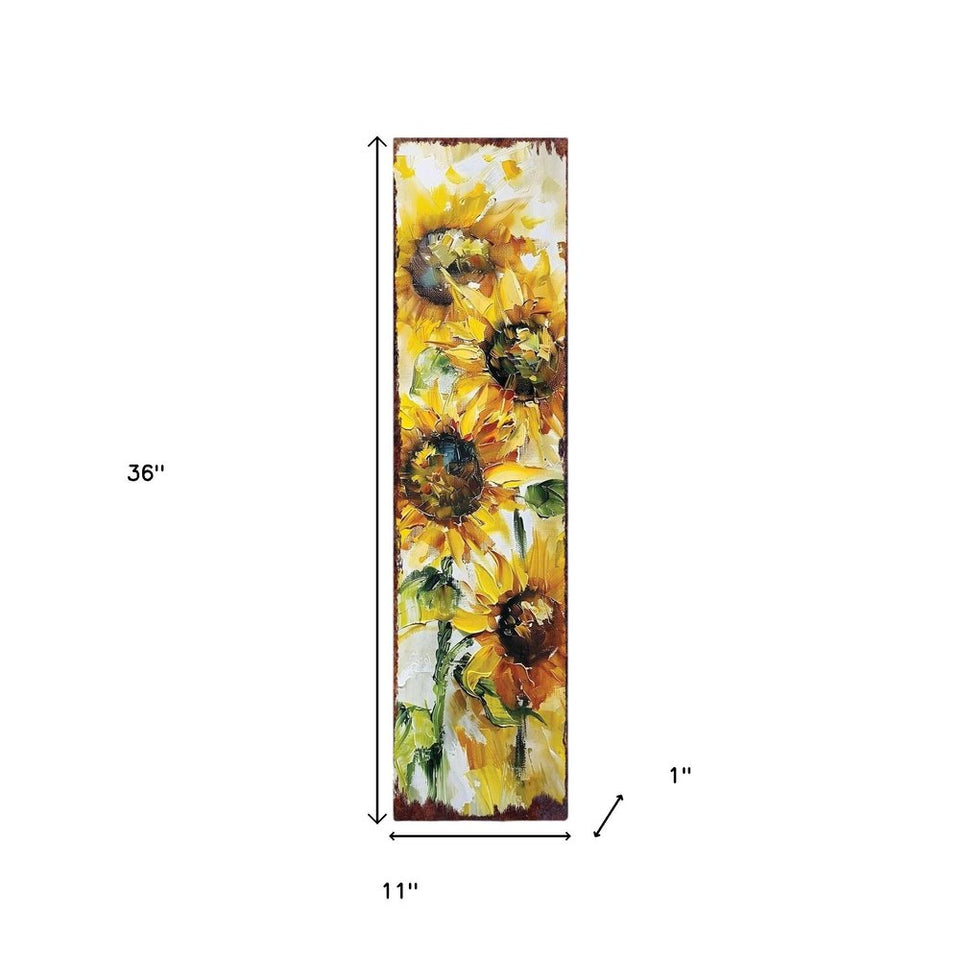 36" Yellow Brown And Green Solid Wood Sunflowers Porch Sign