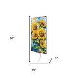 30" Yellow Brown And Green Solid Wood Sunflowers Garden Stake
