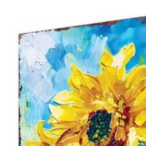 30" Yellow Brown And Green Solid Wood Sunflowers Garden Stake