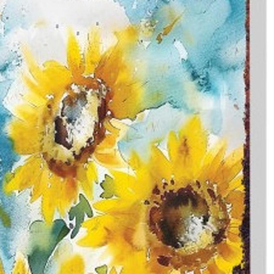 30" Yellow Brown And Blue Solid Wood Sunflowers Garden Stake