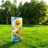 30" Yellow Brown And Green Solid Wood Sunflowers Garden Stake