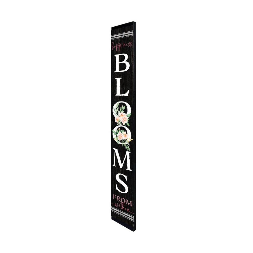 72" Black And White Solid Wood Blooms Welcome Porch Sign