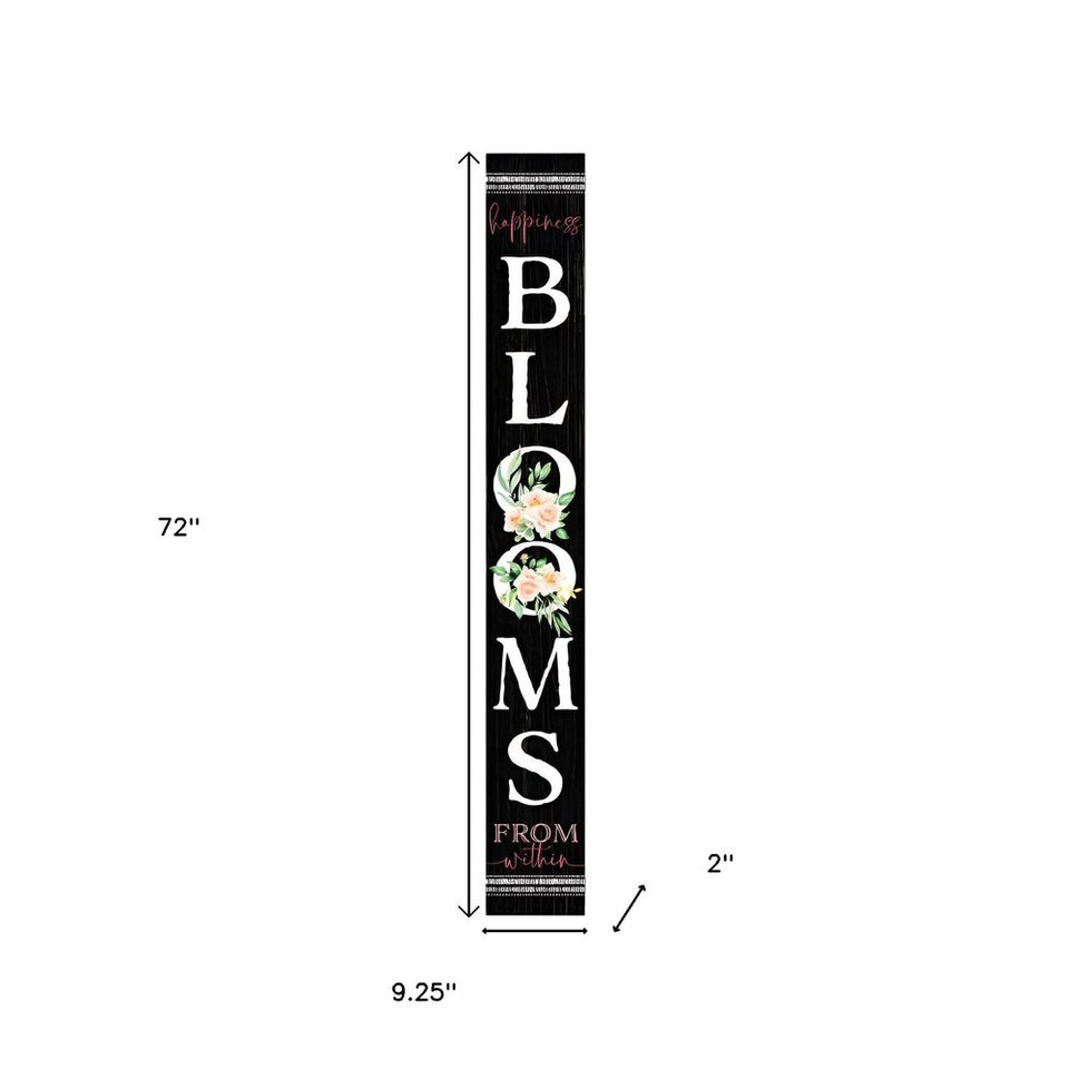 72" Black And White Solid Wood Blooms Welcome Porch Sign