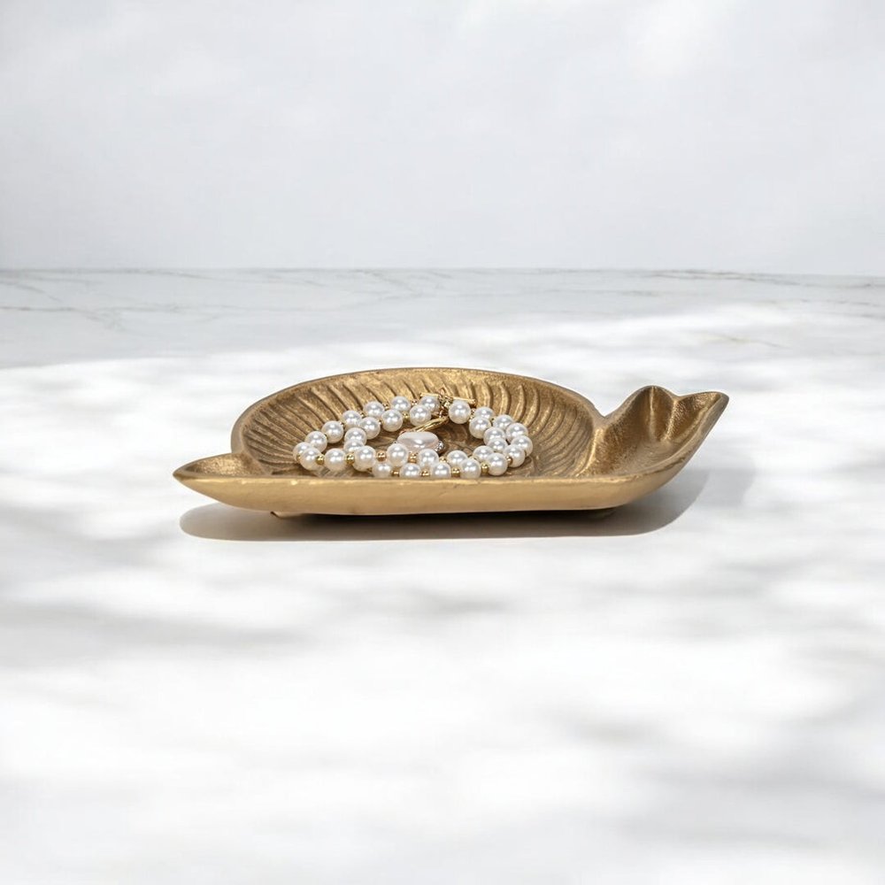 7" Antiqued Gold Cast Iron Snail Trinket Tray