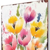 10" Green Pink White And Yellow Solid Wood Tulips Garden Stake