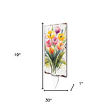 10" Green Pink White And Yellow Solid Wood Tulips Garden Stake