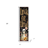 36" Black And Gold Solid Wood Trick or Treat Halloween Skeleton Porch Sign