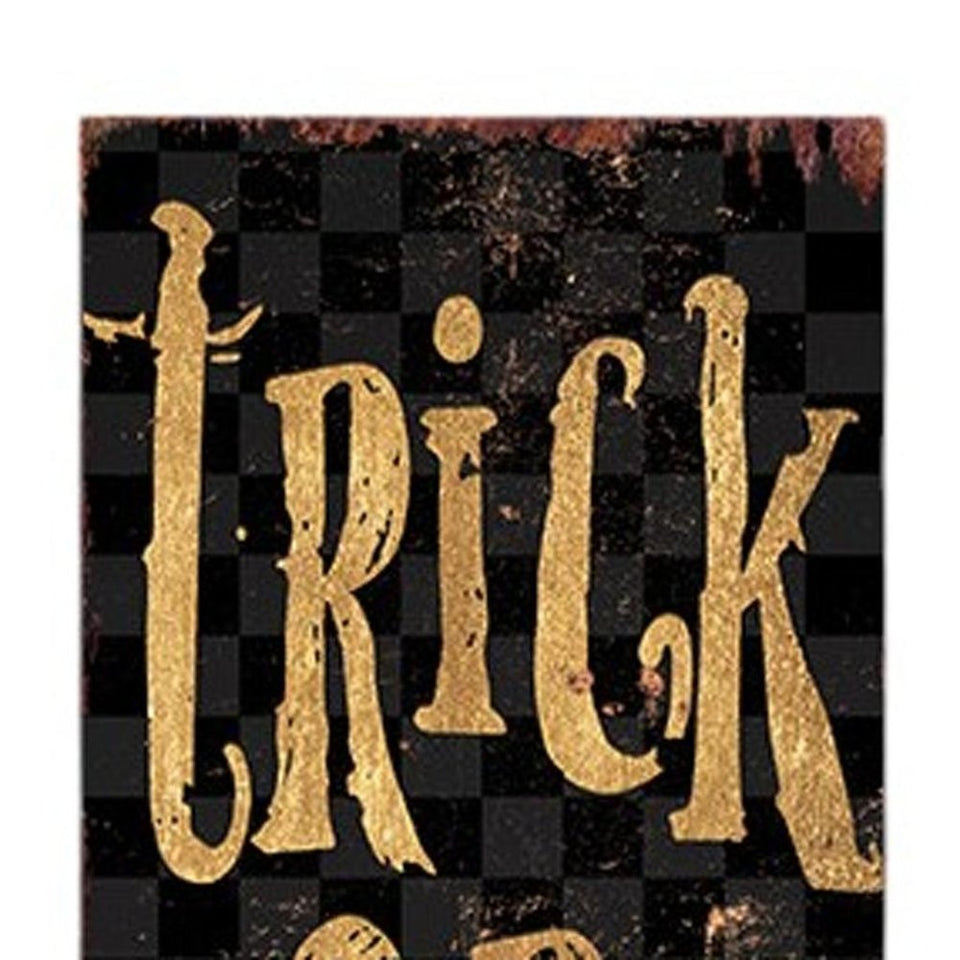 36" Black And Gold Solid Wood Trick or Treat Halloween Skeleton Porch Sign