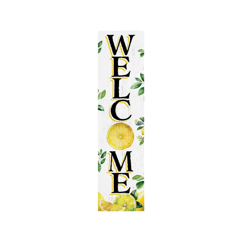 36" White Yellow And Green Solid Wood Welcome Lemon Porch Sign