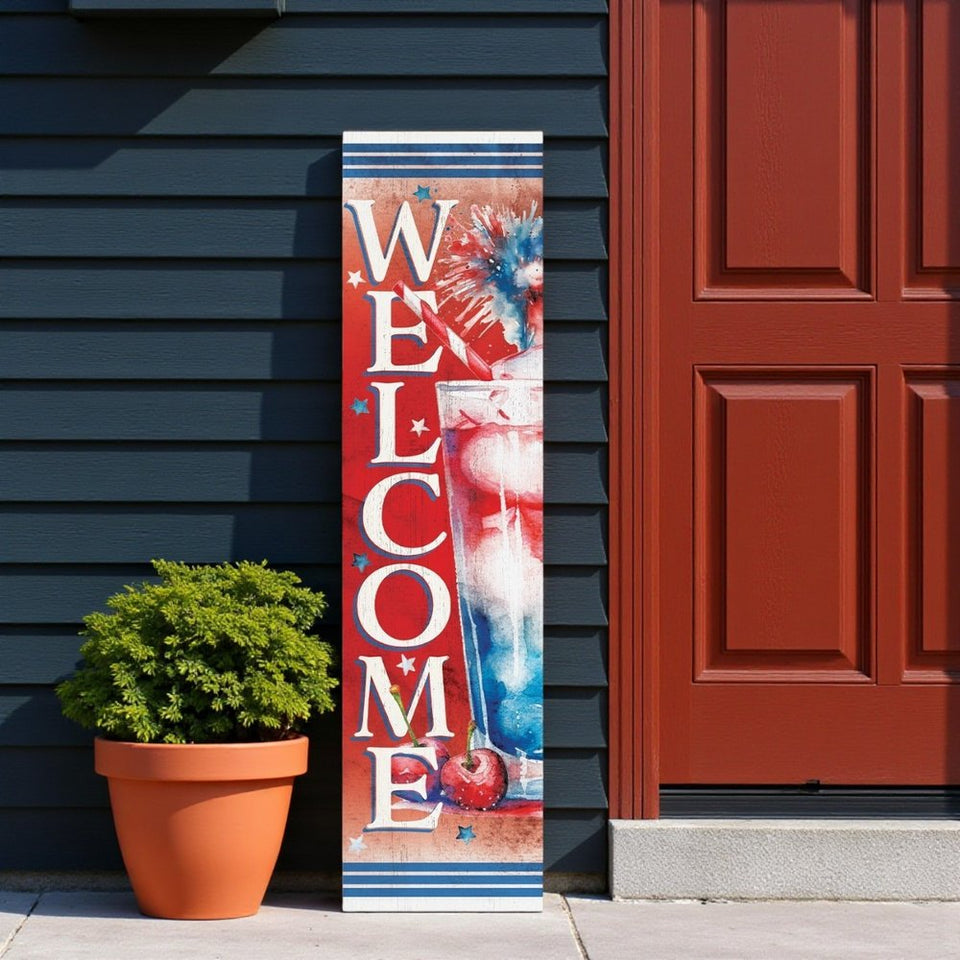 36" Red White And Blue Solid Wood Welcome Porch Sign