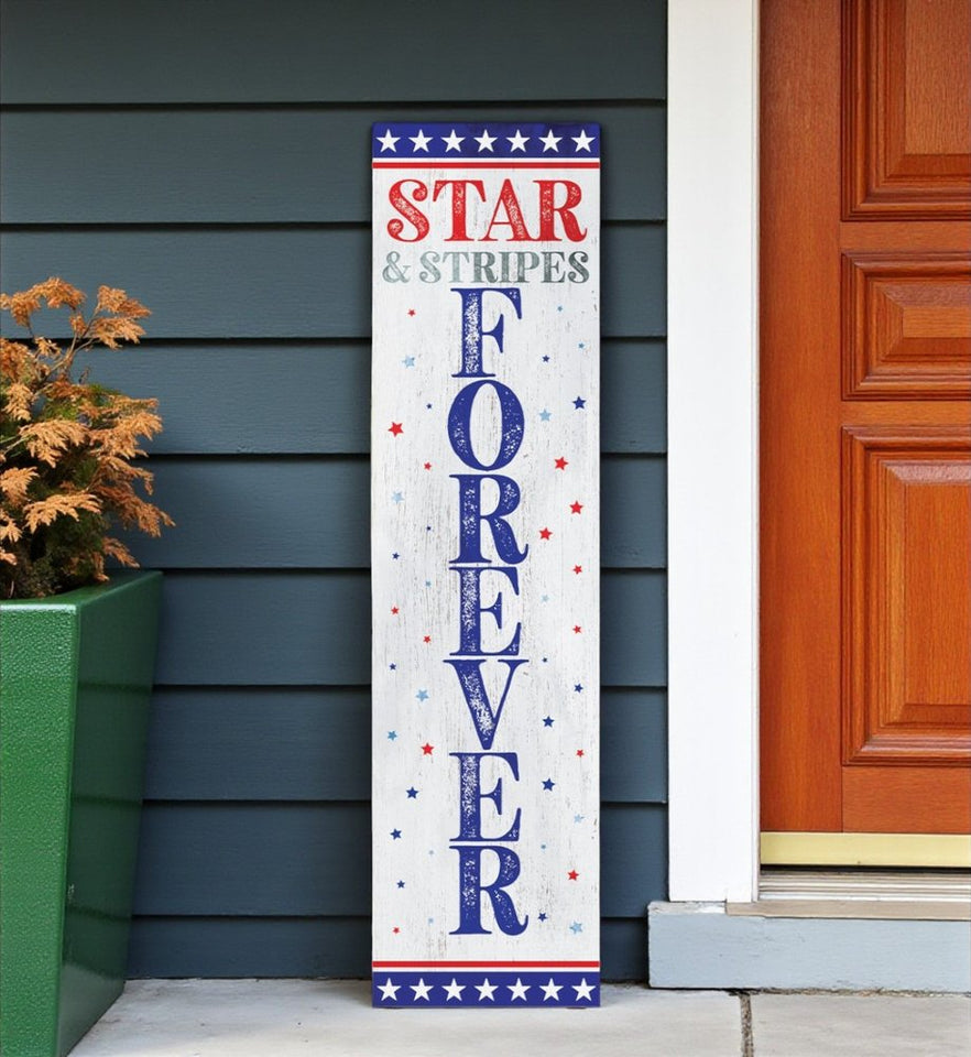 36" Blue Red And White Solid Wood Stars and Stripes July Fourth Fireworks Porch Sign
