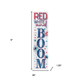 36" Blue Red And White Solid Wood Red White Boom July Fourth Fireworks Porch Sign