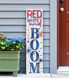 36" Blue Red And White Solid Wood Red White Boom July Fourth Fireworks Porch Sign