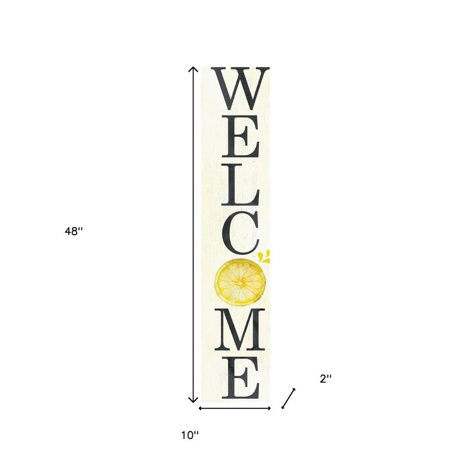 48" White And Yellow Solid Wood Welcome Porch Sign
