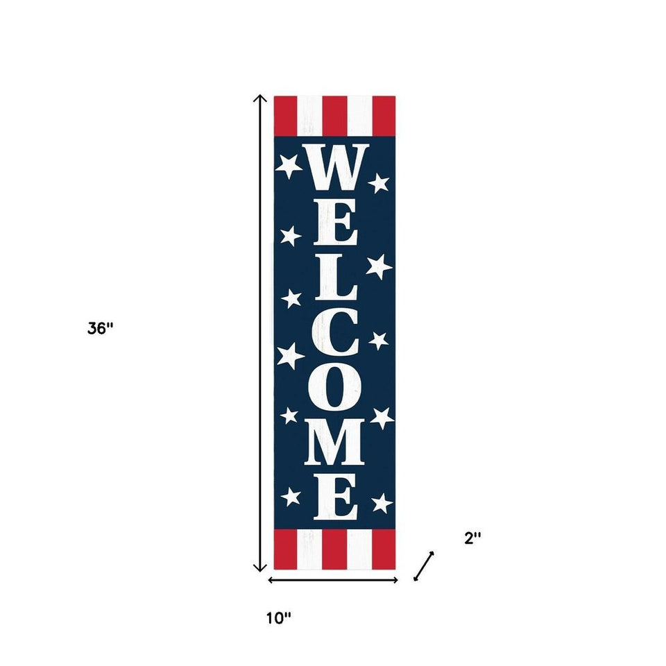 36" Red White And Blue Solid Wood Patriotic Welcome Porch Sign
